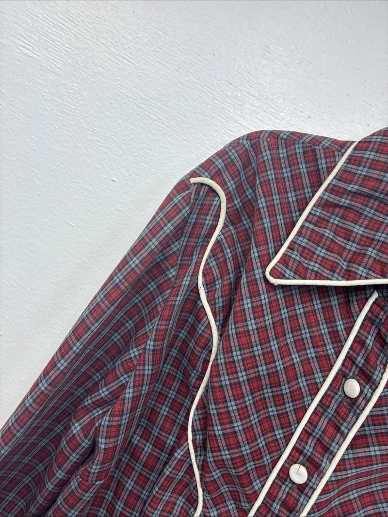 New Women’s Mr. Nick Red Plaid Long sleeve Button Up Size 8 Small KK-47