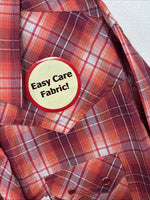 New Women’s Cumberland Pink orange Plaid Long Sleeve Pearl Snap XL GG-61