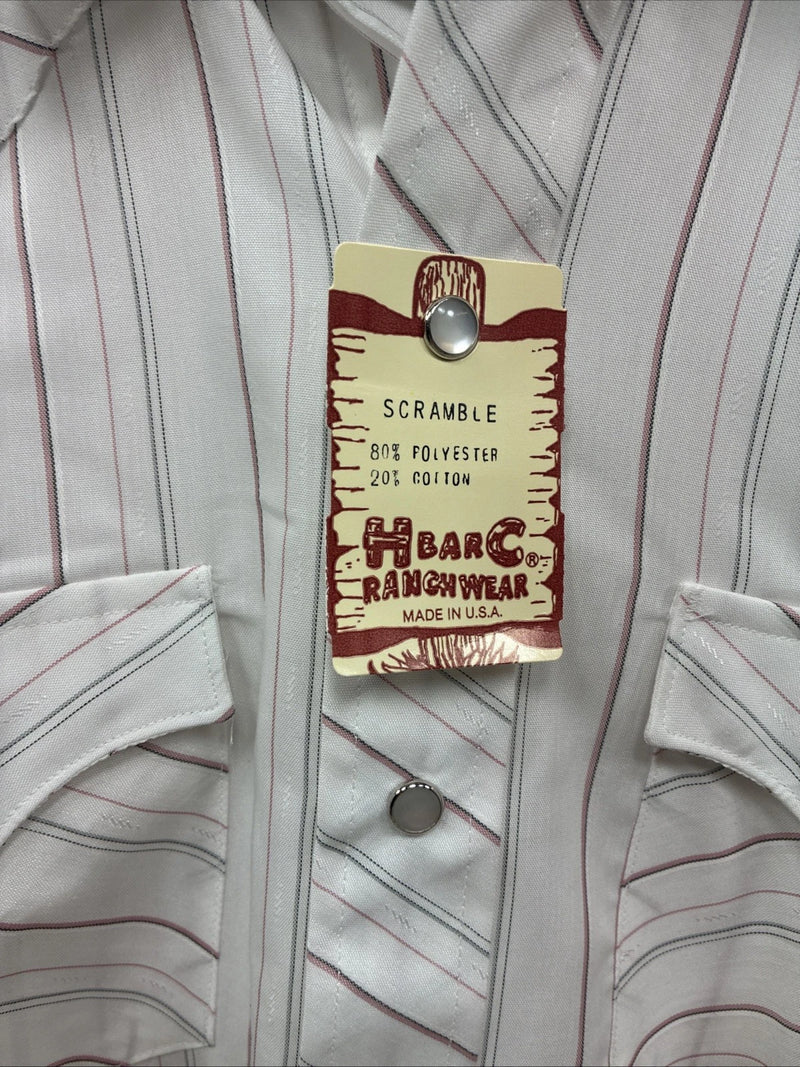 New Men’s H Bar C White Stripe Long Sleeve Pearl Snap 16 Large M-36