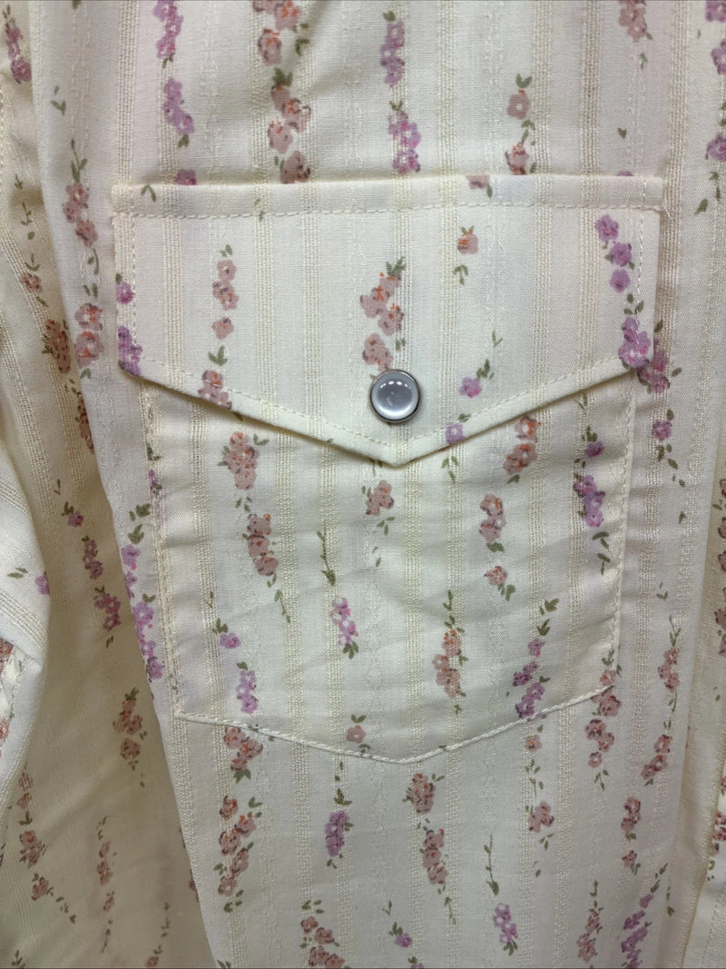 New Women’s White Horse Yellow Floral Short Sleeve Pearl Snap Large II-95