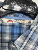 New Women’s Cumberland Blue Plaid Long Sleeve Pearl Snap 1XL GG-38