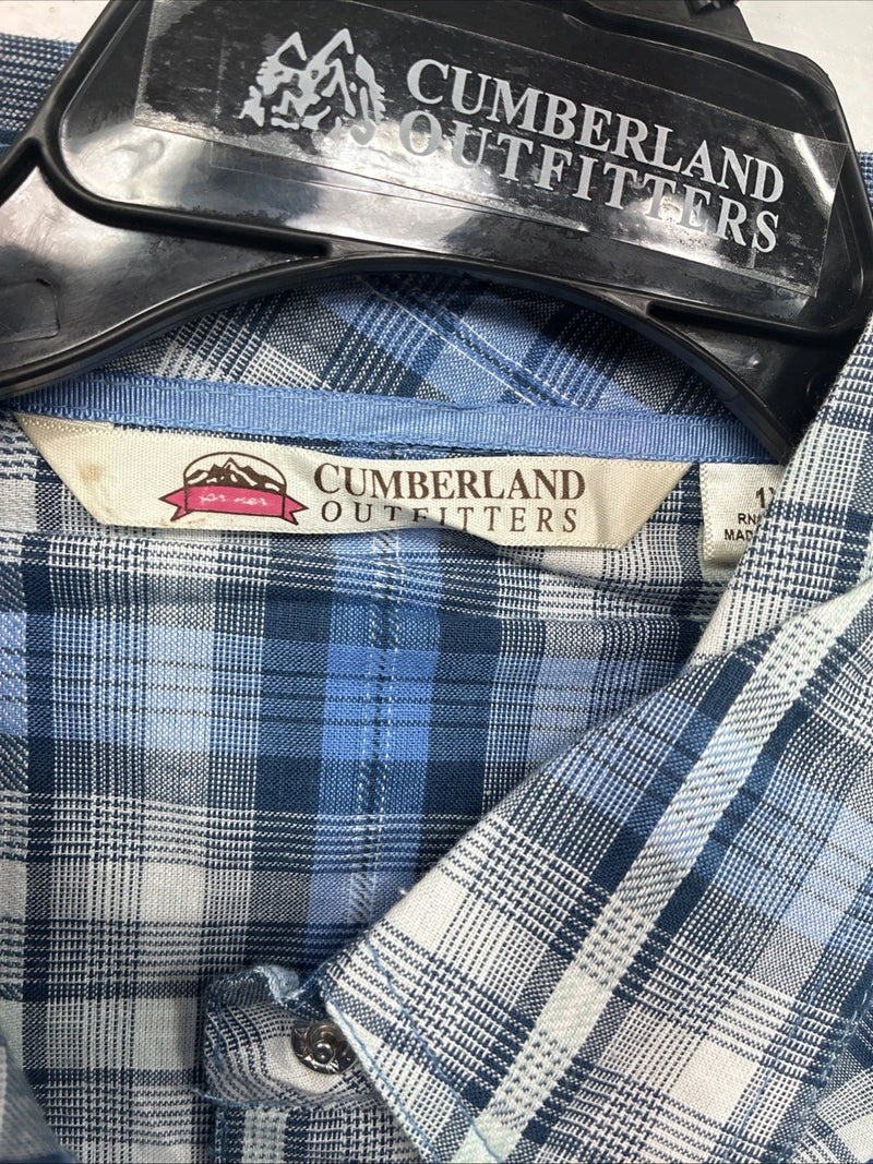 New Women’s Cumberland Blue Plaid Long Sleeve Pearl Snap 1XL GG-38