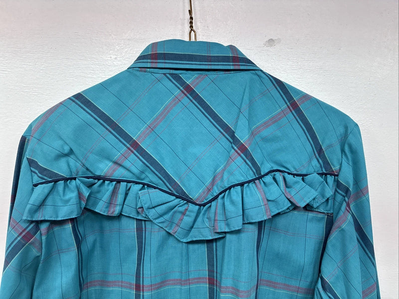 New Women’s Country Charmers Blue Plaid Long Sleeve Pearl Snap Size Large YY-117