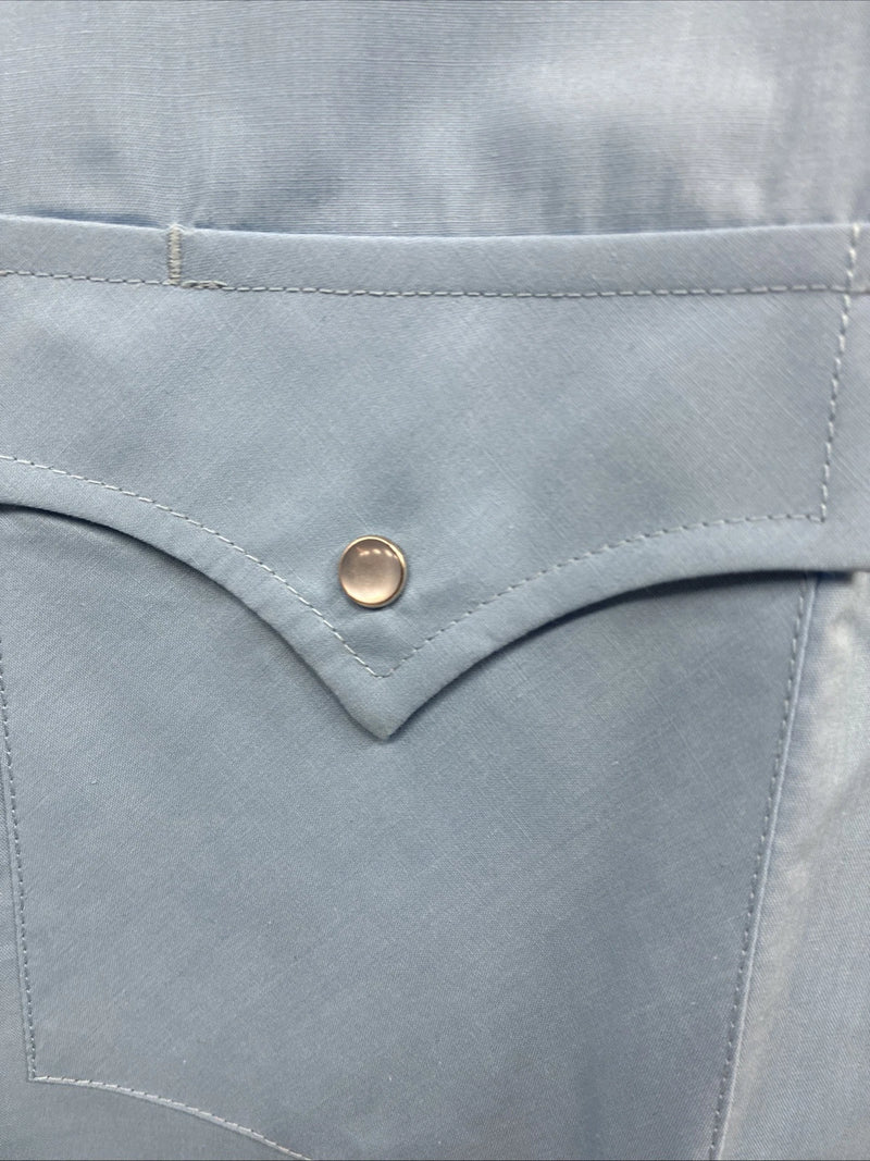 New Men’s ELY Cattleman Blue Short Sleeve Simple Pearl Snap 18 2XL F-81