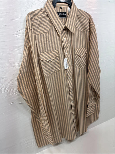 New Men’s White Horse Gold Black Stripe Long Sleeve Pearl Snap 2XL H-30