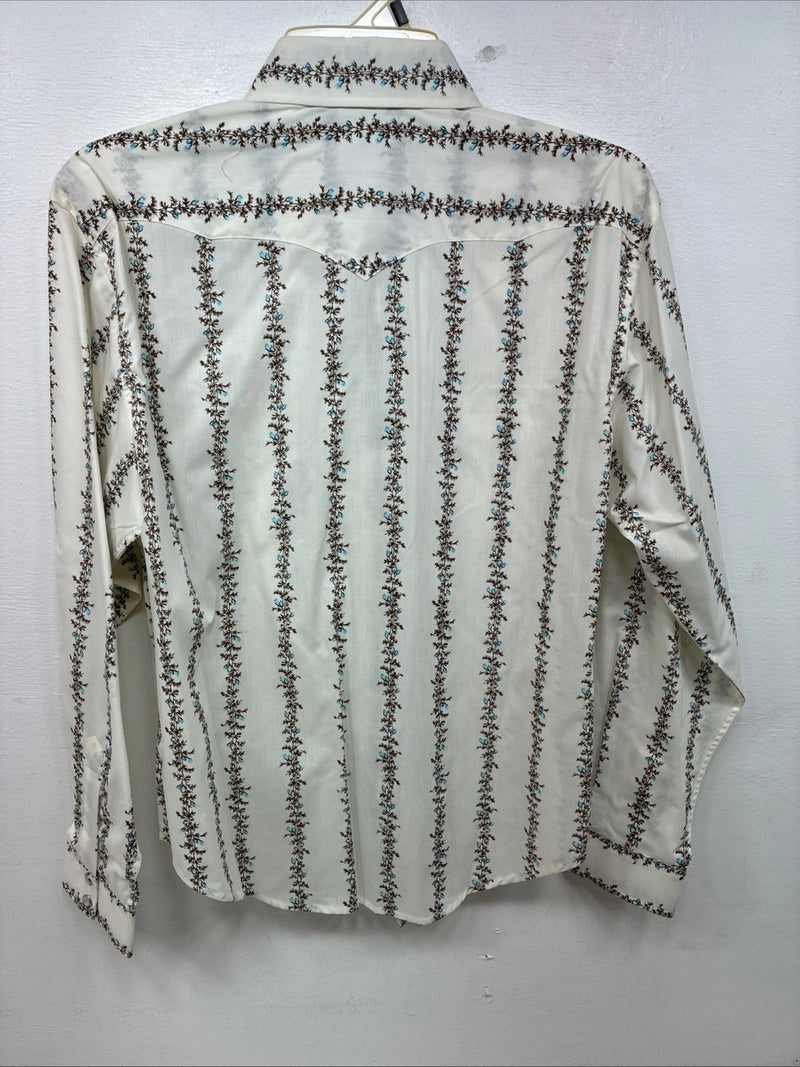 New Women’s White Horse White Floral Long Sleeve Pearl Snap Medium YY-80