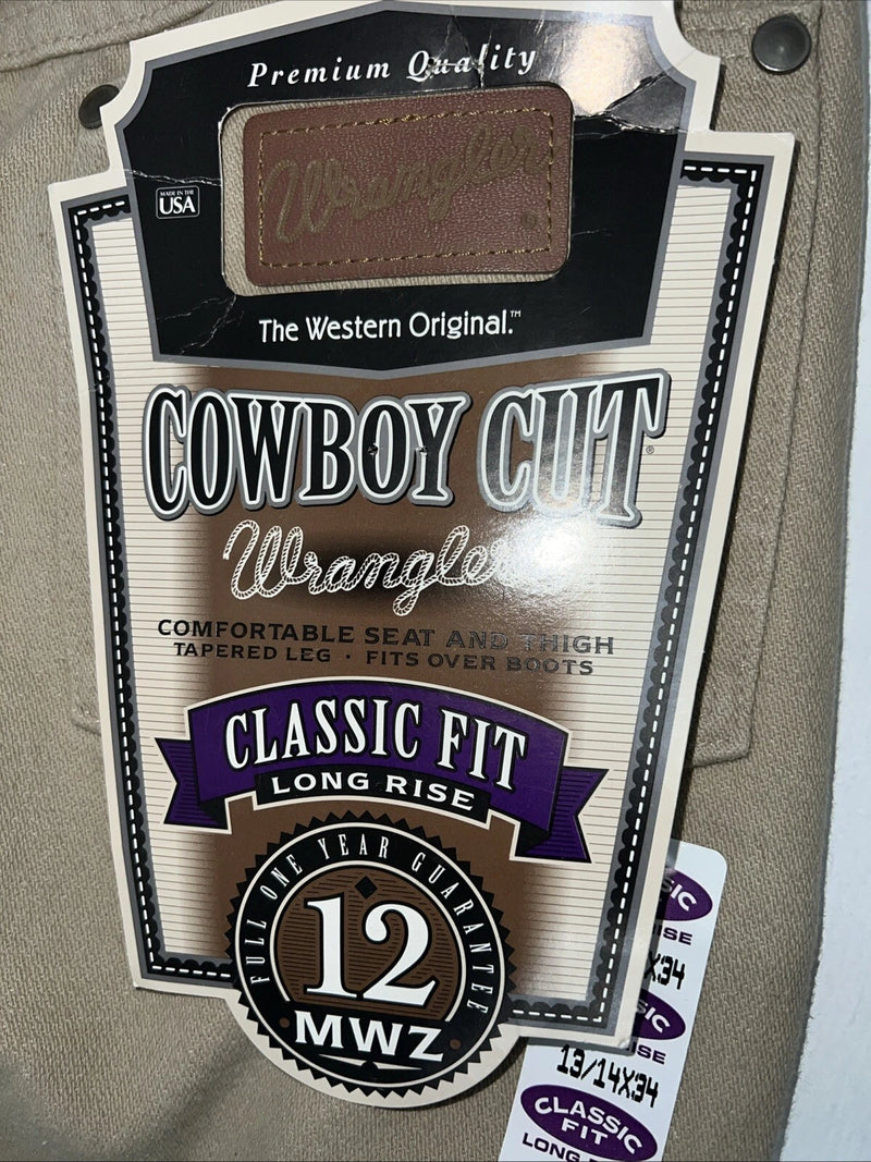New Men’s Tan Cowboy Cut Classic Fit Wrangler Jeans. 13/14x34 G-4