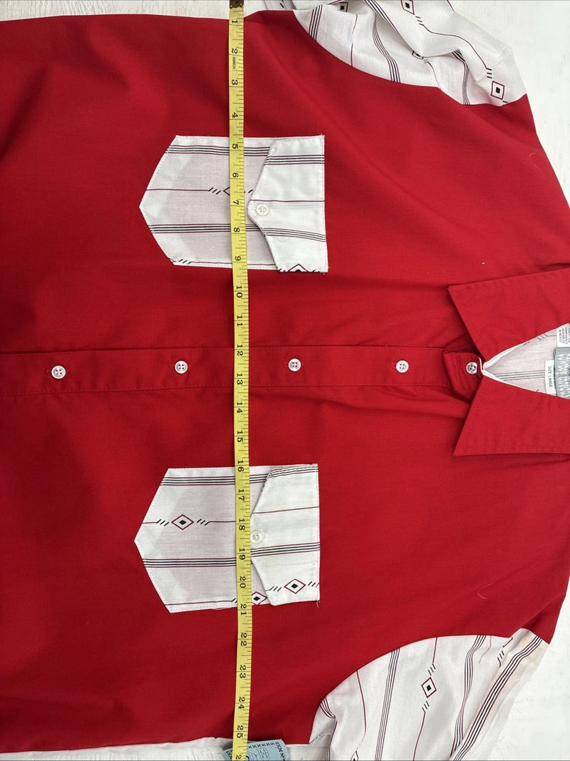 New Men’s Cowboy Threads Red Designed Short Sleeve Button Up Large CC-47