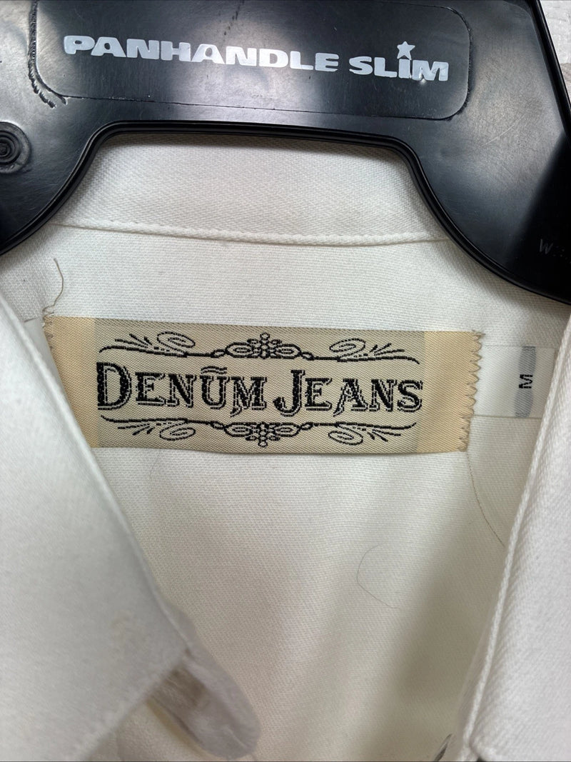 New Women’s Denum Jeans White Short Sleeve Button Up Medium YY-122