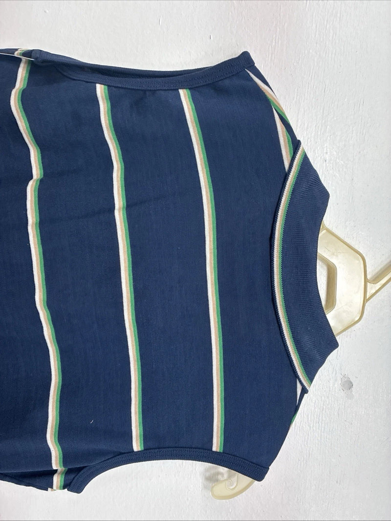 New Women’s Court Blue Stripe Short Sleeve Polo Shirt Medium KK-65