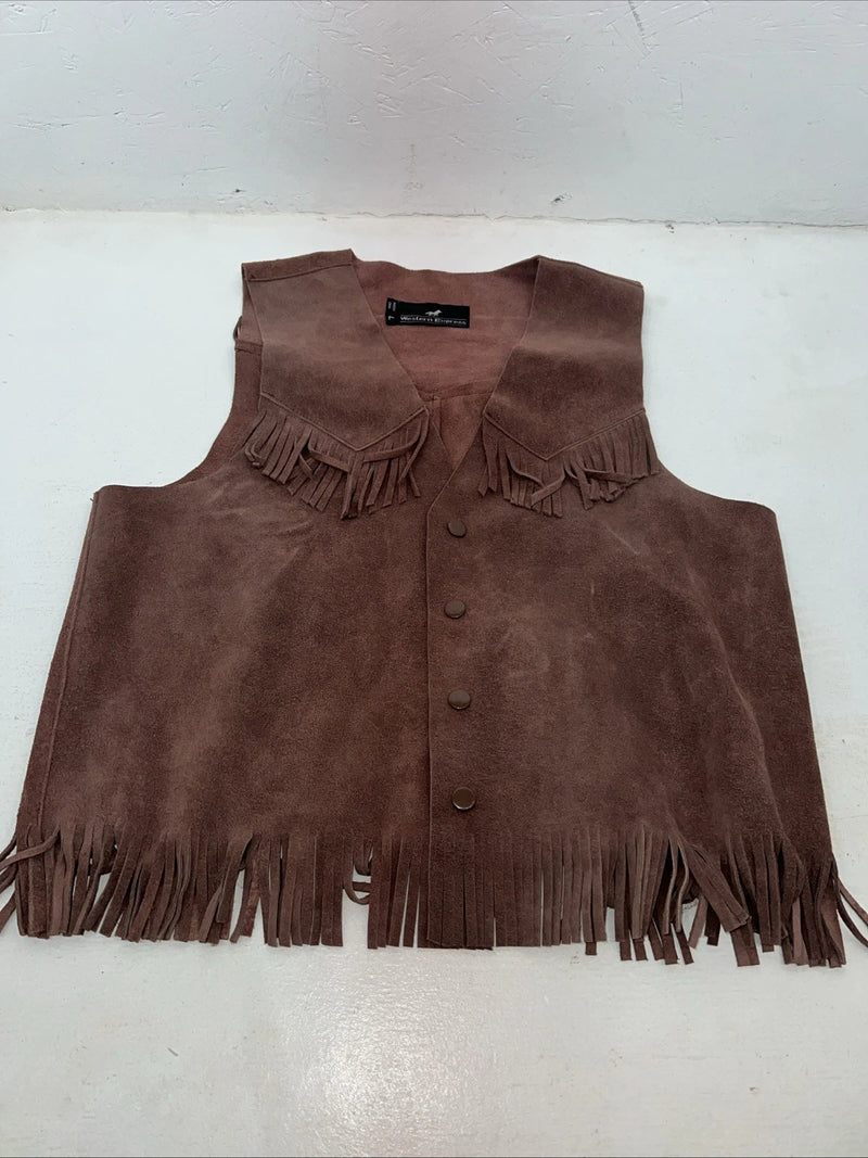 New Women’s Western Express Brown Leather Fringe Vest Large WW-30