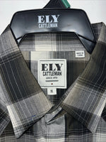 New Men’s ELY Cattleman Green Black Plaid Long Sleeve Pearl Snap Shirt XL S-17