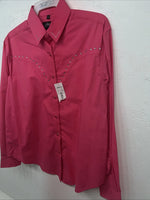 New Women’s Pink White Horse Long Sleeve Button Up Shirt M #211-1426 3B-79