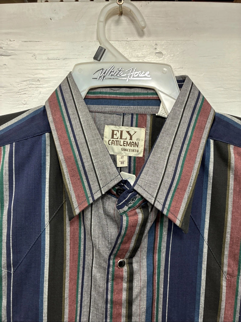 New Men’s ELY Cattleman Multiple Color Striped Long Sleeve Pearl Snap XL J-26