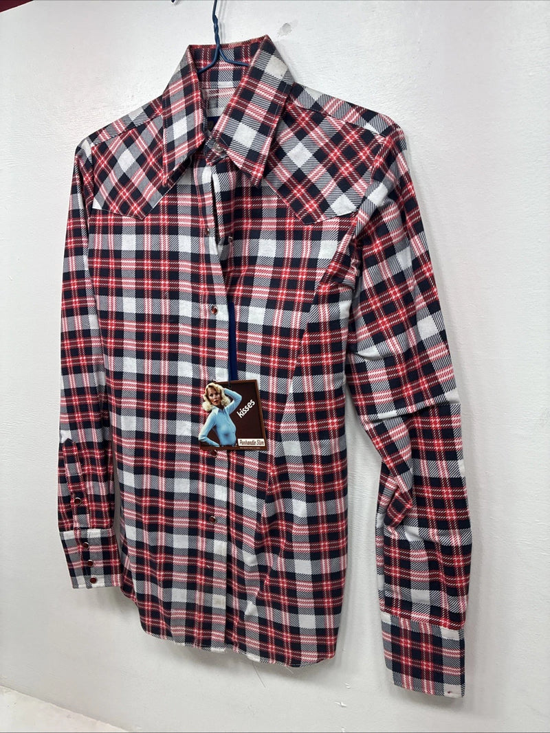 New Women’s Panhandle Slim Red Plaid Long Sleeve Pearl Snap Size 32 KK-67