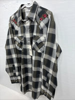 New Men’s ELY Cattleman Green Rose Design Plaid Long Sleeve Pearl Snap XL H-79