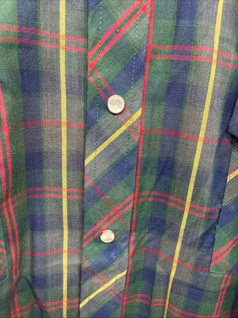 New Men’s ELY Plains Green Plaid Long Sleeve Pearl Snap 17 X 34 XL T-24