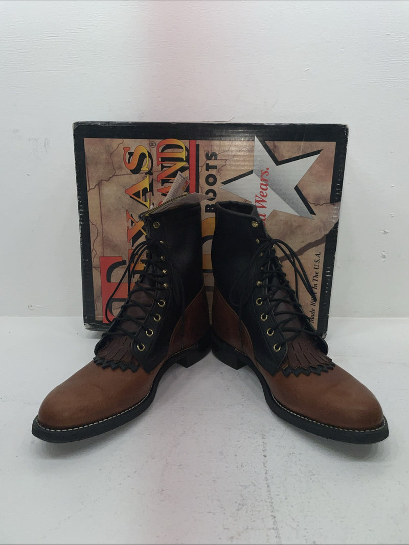 New Men’s Brown Lace Up Texas Brand Cowboy Boots. 8760 10 E E. 6-38