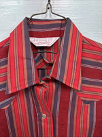 New Women’s H Bar C Red Stripe Long Sleeve Pearl Snap Size 34 DD-23