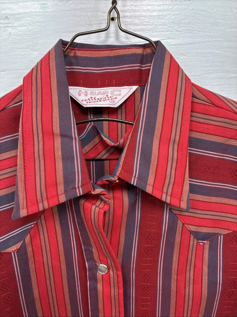 New Women’s H Bar C Red Stripe Long Sleeve Pearl Snap Size 34 DD-23