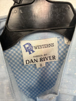 New Kids Dan River Blue Deigned Long Sleeve Pearl Snap Size 8 LL-62
