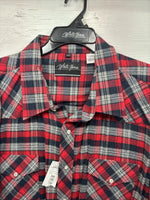 New Men’s White Horse Red Black Flannel Long Sleeve Pearl Snap 2XL H-37