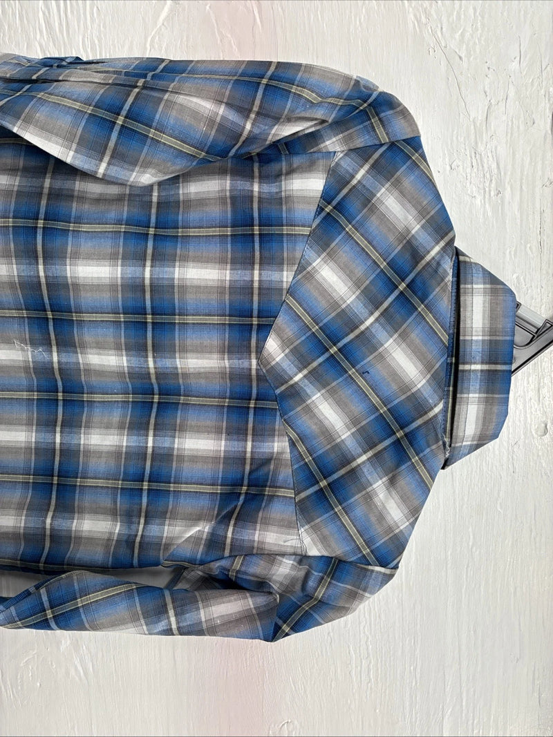 New Toddlers ELY Cattleman Blue Plaid Long Sleeve Pearl Snap JUV-3 DD-17