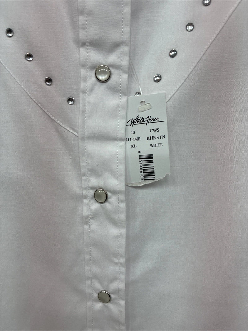 New Women’s White Horse White Gem Long Sleeve Pearl Snap XL II-32