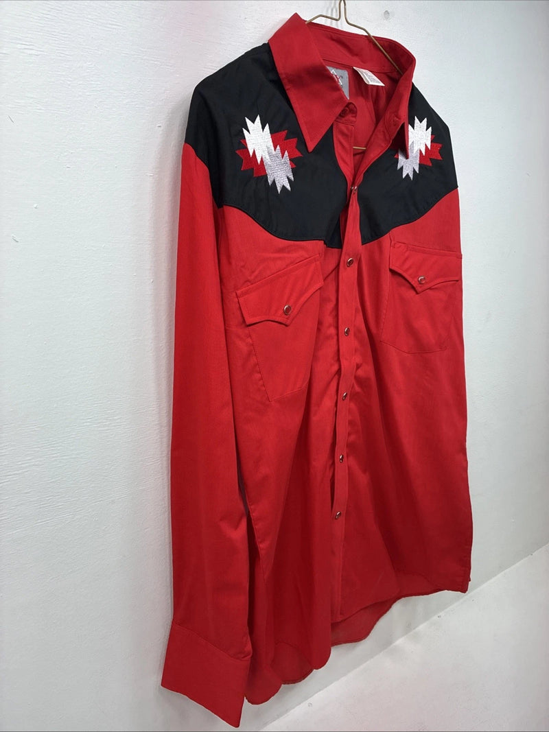 New Men’s ELY Diamond Red Designed Long Sleeve Pearl Snap Medium DD-100