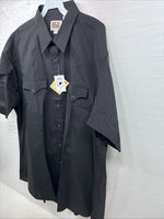 New Men’s ELY cattleman Black Simple Short Sleeve Pearl Snap 2XL H-55