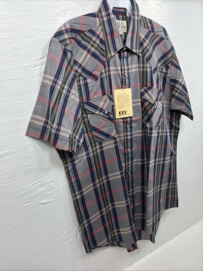 New Men’s ELY Cattleman Multicolor Plaid Short Sleeve Pearl Snap 16.5 Large Q-30