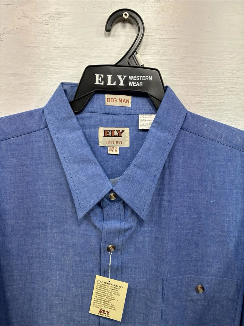 New Men’s ELY Cattleman Blue Long Sleeve Button Up 20.5 X 36 4XL E-103