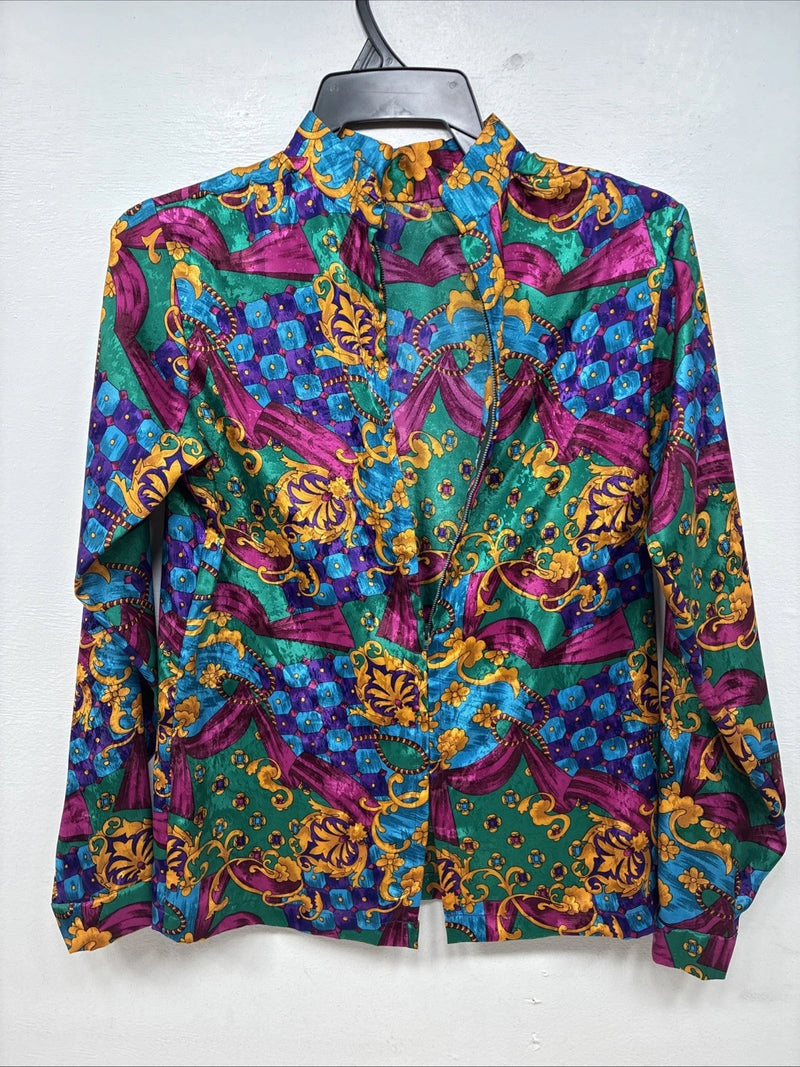 New Women’s Multicolor Designed Long Sleeve Zip Up Shirt Medium TT-62