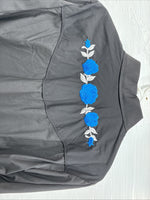 New Men’s ELY Diamond Black Blue Rose Design Long Sleeve Pearl Snap Medium K-35