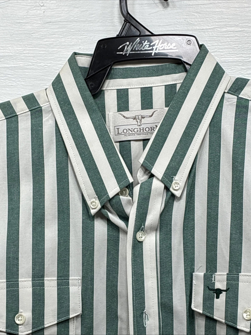 New Men’s Longhorn Teal Strip Short Sleeve Button Up 4XL E-51