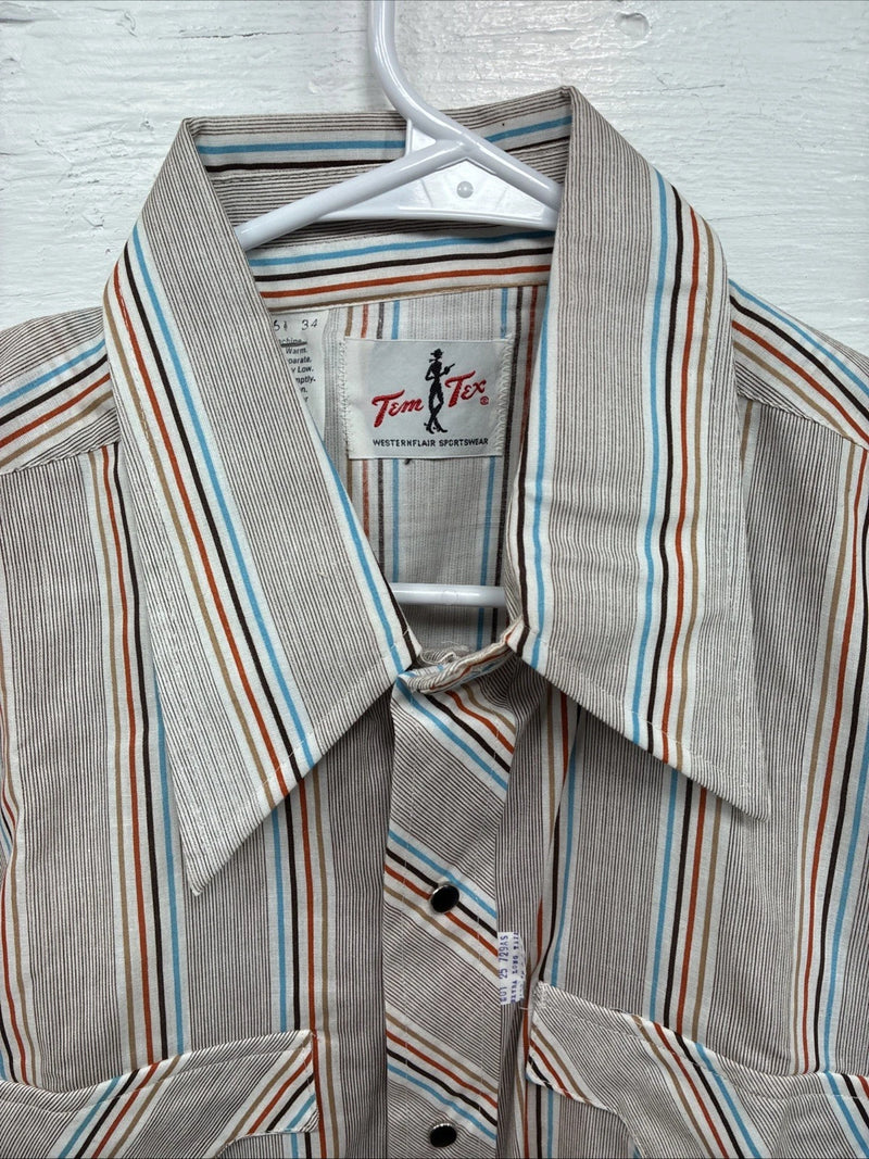 New Men’s Tem Tex Multicolor Stripe Long Sleeve Pearl Snap 16.5 X 34 Large R-18