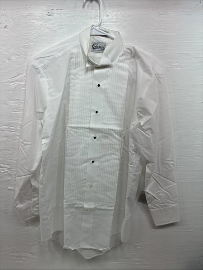 New Classix White Long Sleeve Button Up English Shirt 14-14.5 Small X-93