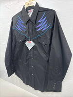 New Men’s ELY Diamond Black Purple Design Long Sleeve Pearl Snap Large V-22