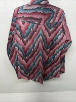New Mens Pink Blue ELY Cattleman Long Sleeve Pearl Snap Shirt. 16x35 L P-64