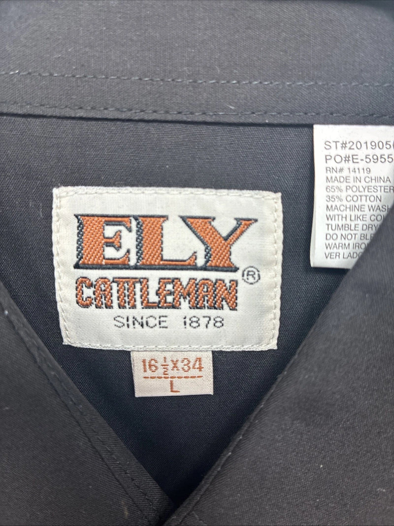 New Men’s  ELY Cattleman Black Long Sleeve Pearl Snap 16.5 X 34 Large V1-100