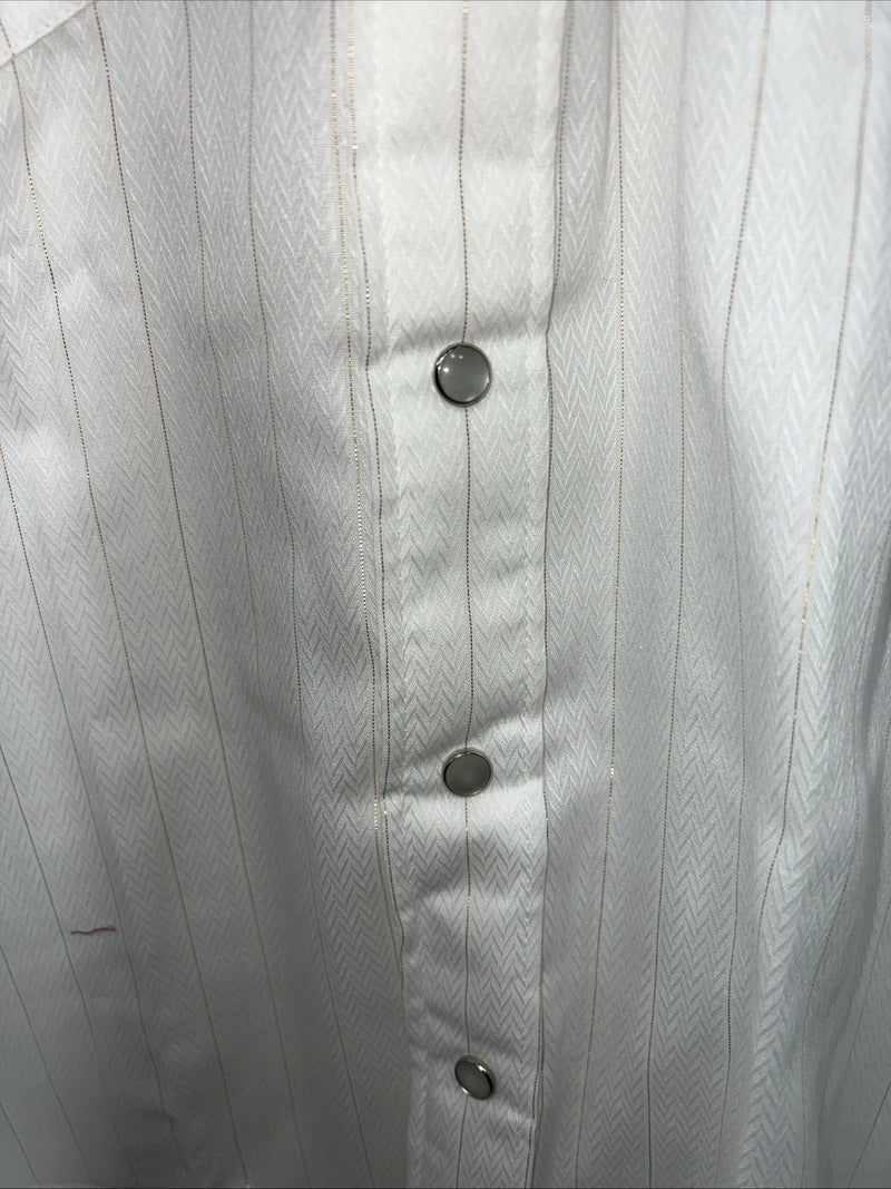 New Men’s HbarC Ranchwear White Gold Long Sleeve Pearl Snap Shirt 17x34 XL P-80