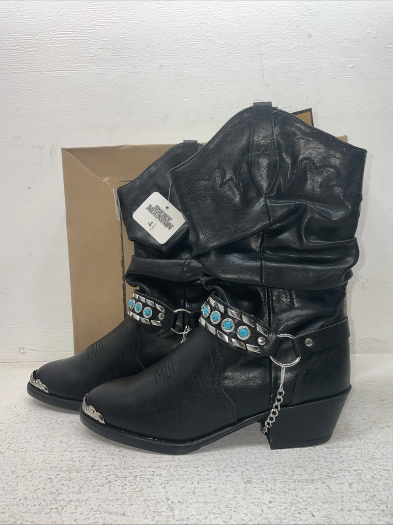 New Youth Black Smoky Mountain Cowboy Boots. 1312 Y 4.5 4 1/2. 22-79