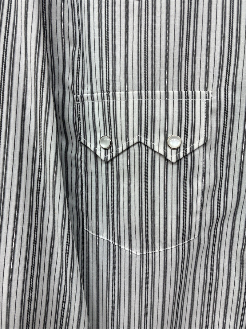 New Women’s White Horse Black White Stripe Long Sleeve Pearl Snap Medium LL-80