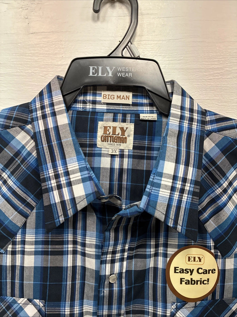 New Men’s ELY Cattleman Blue Long Sleeve Pearl Snap 3XL E-36