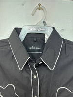 New Women’s White Horse Black Design Long Sleeve Pearl Snap XL II-25