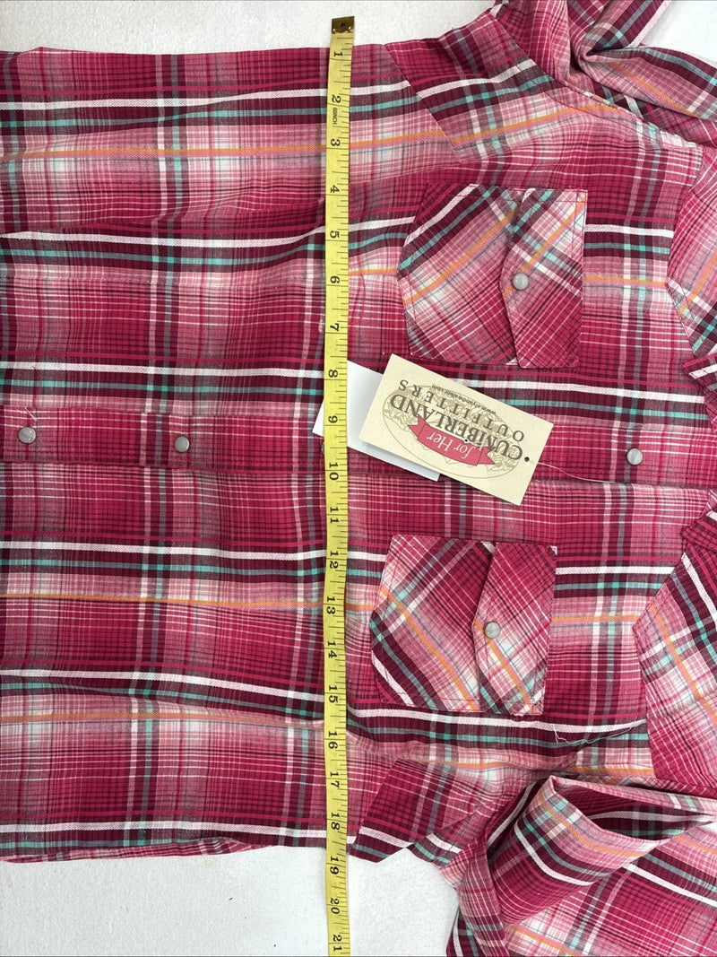 New Women’s Cumberland Pink Plaid Long Sleeve Pearl Snap Medium LL-66