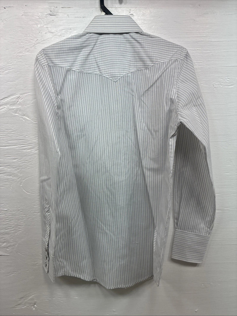 New Kids White Horse Gray Stripe Long Sleeve Pearl Snap Large DD-56