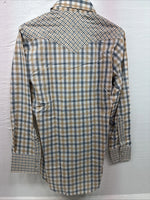 New Men’s Stockman Yellow Blue Plaid Long Sleeve Pearl Snap 14.5 X 33 Small R-21