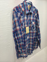 New Men’s ELY Cattleman Blue Multicolor Plaid Long Sleeve Pearl Snap Large X-17