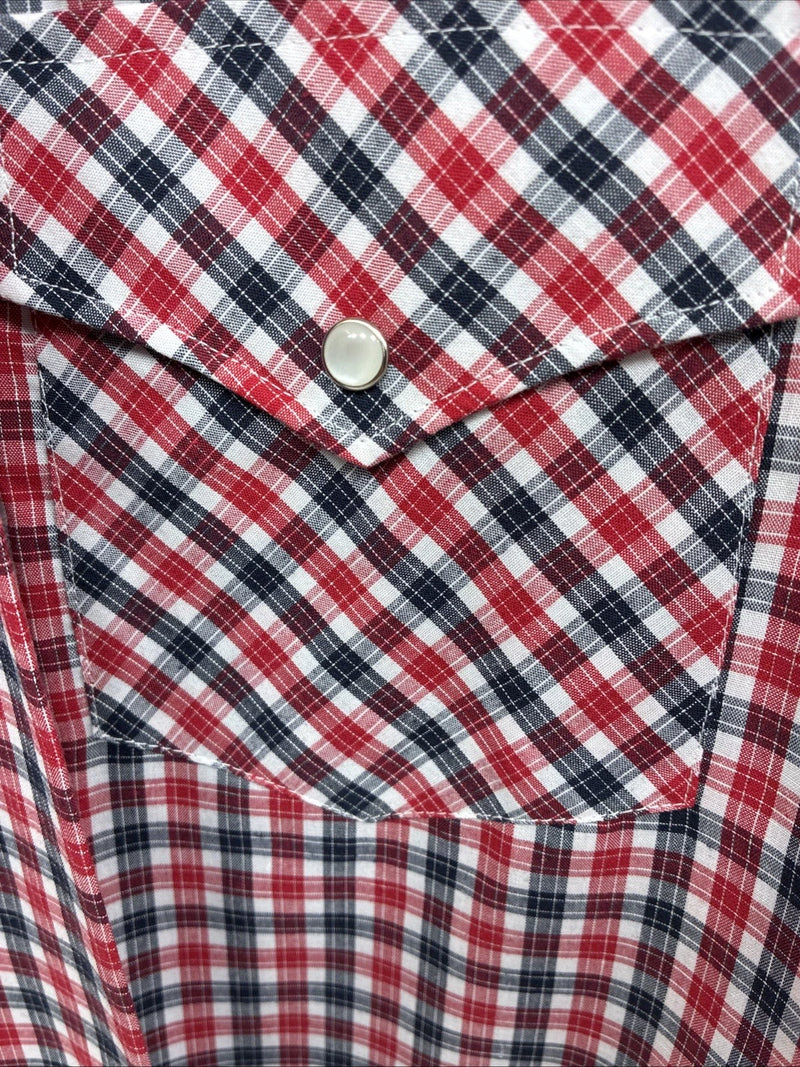 New Men’s White Horse Red Plaid Long Sleeve Pearl Snap XL J-25